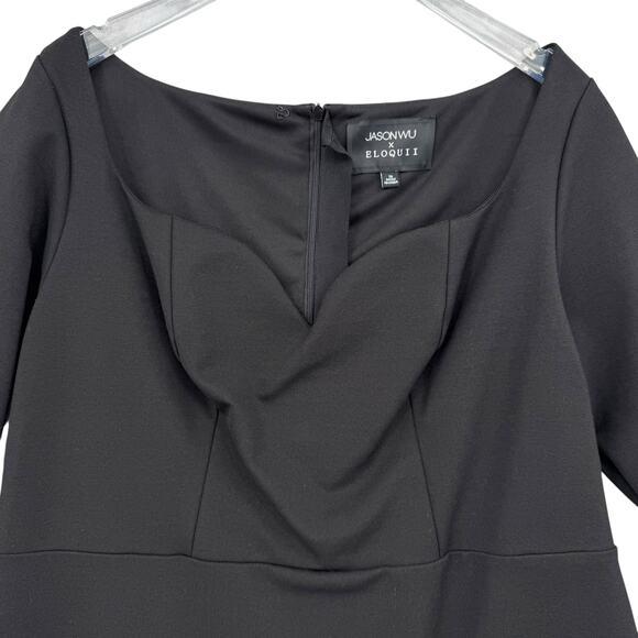 Jason Wu X Eloquii Black Sweetheart Neckline Long Sleeve Midi Sheath Dress - Picture 6 of 10